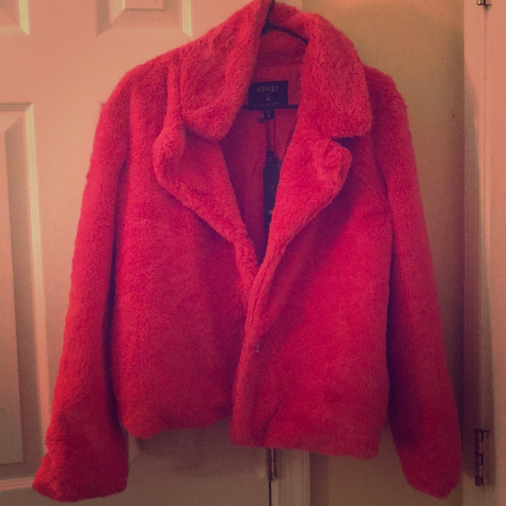 Pink faux fur coat
